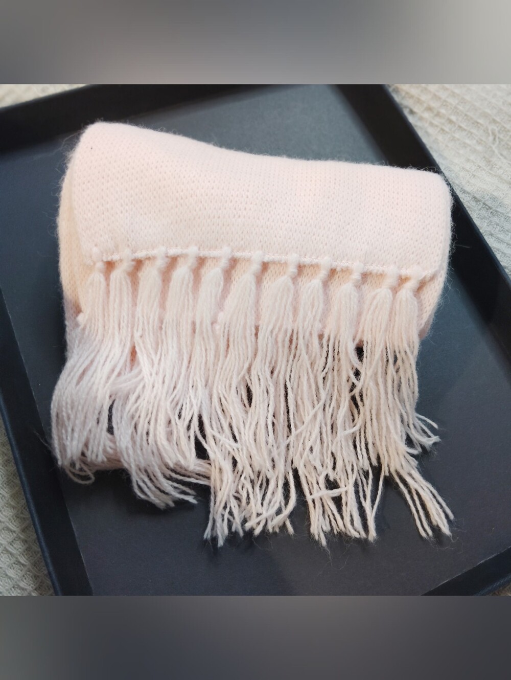 Light Pink Knit Fringe Scarf - Soft Everyday Wrap